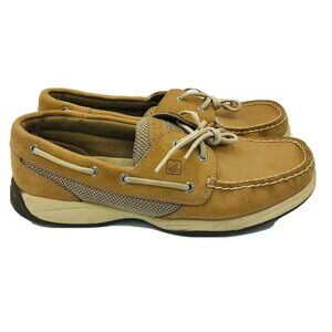 Sperry Top Sider Shoes Womens Size 9.5 M Tan Boat Shoe Slip On Brown Leather